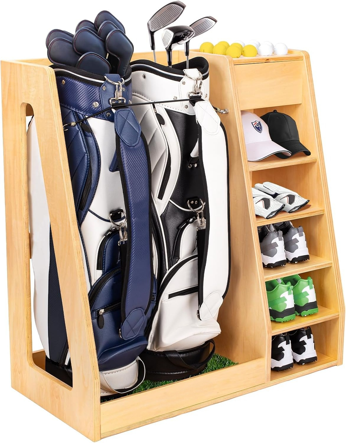 Golf Equipment Organizer For Garage - Premium Birch Plywood Golf Bag Storage