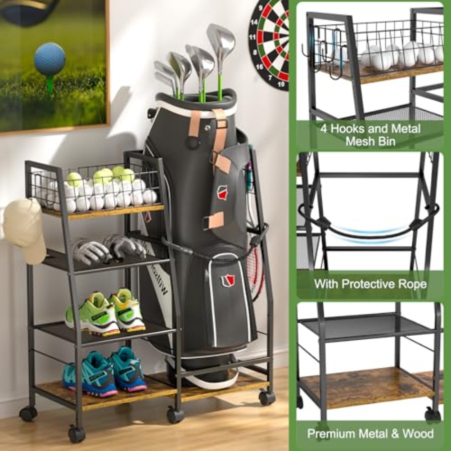 Golf Bag Garage Storage Rack w - Golf Equipment Organizer For Garage incelemesi ve fiyatı