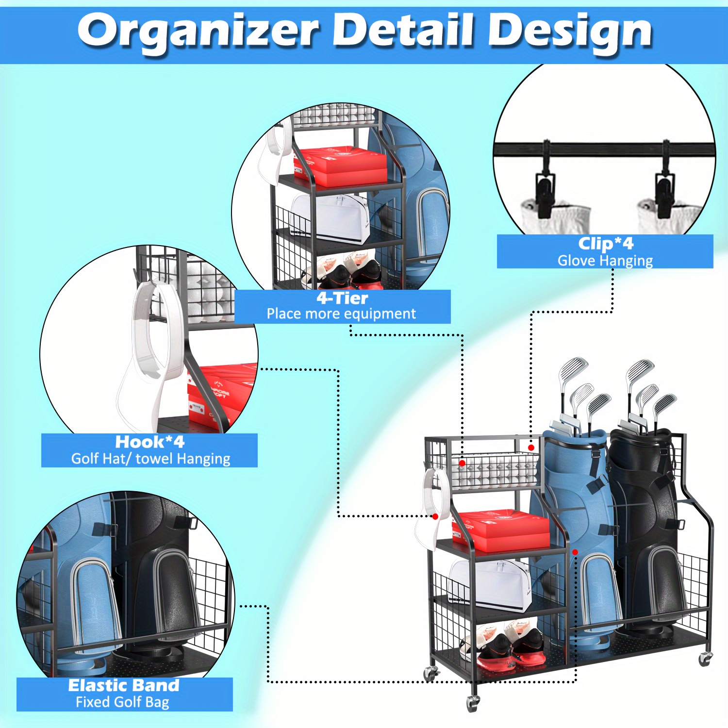 Golf Storage Rack Golf Bag Org - Golf Equipment Organizer For Garage incelemesi ve fiyatı